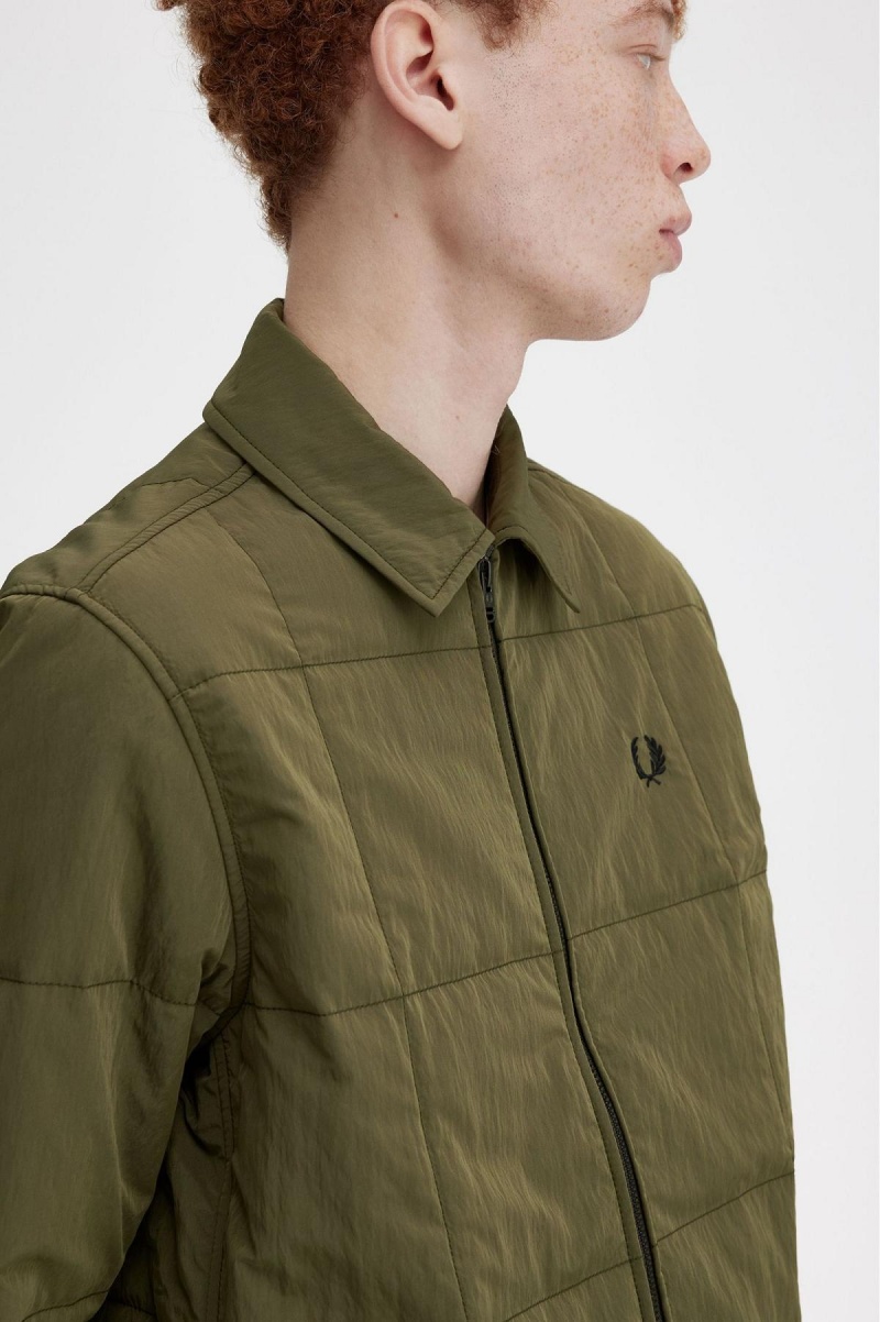 Uniform Green Fred Perry Quilted Men's Shirts | QSGWA99101