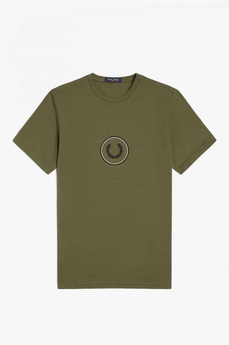 Uniform Green / Black Fred Perry Circle Branding Men\'s T Shirts | BSGSO32327