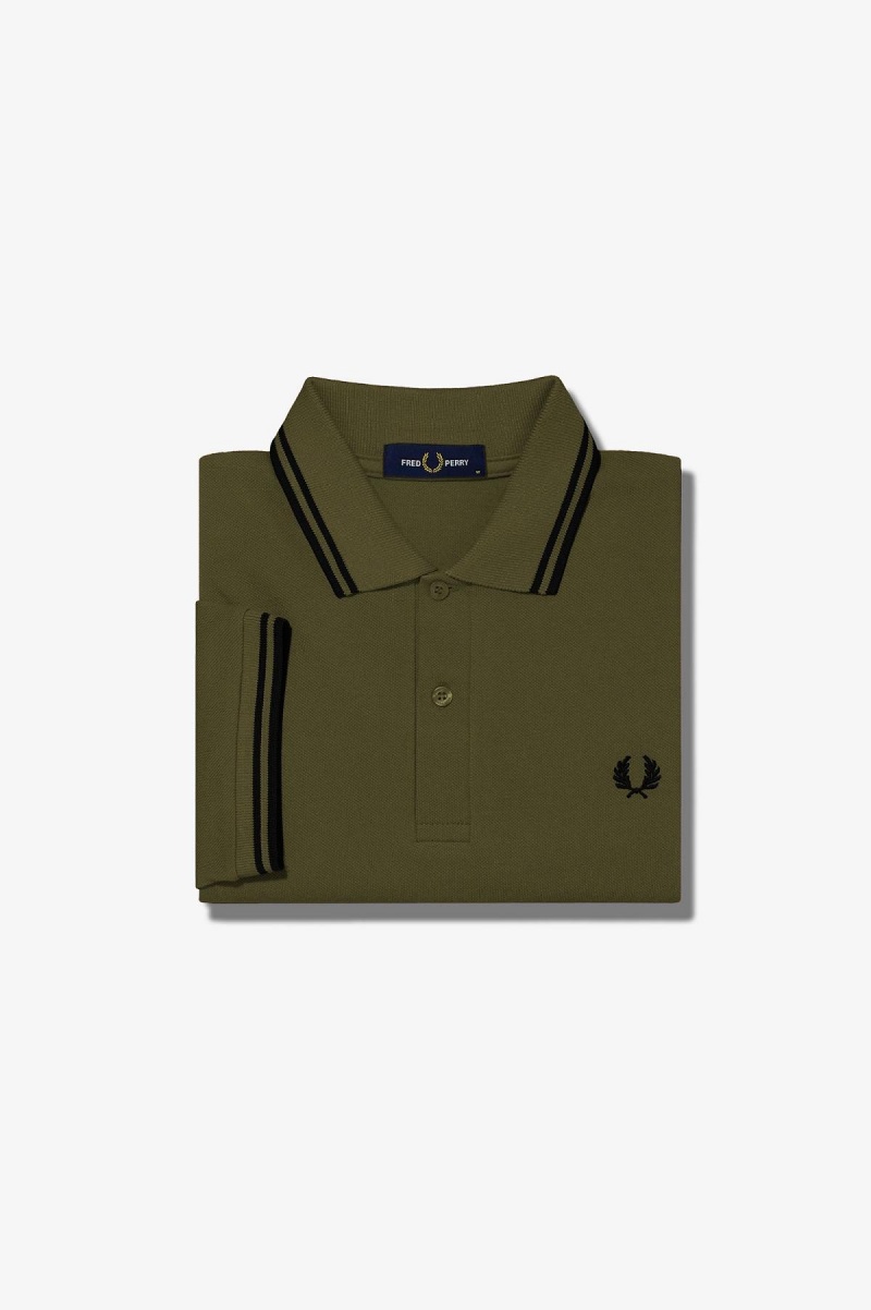 Uniform Green / Black / Black Fred Perry M3600 Men\'s Fred Perry Shirt | LSGSX81164