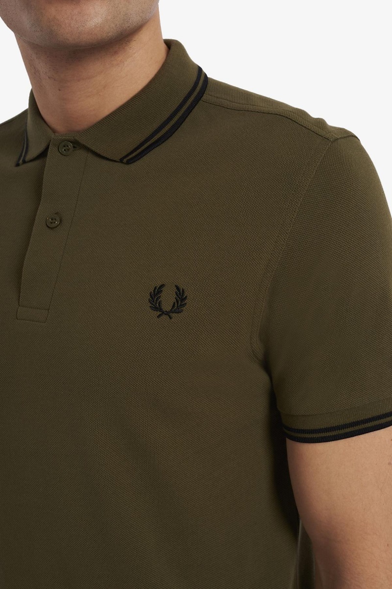 Uniform Green / Black / Black Fred Perry M3600 Men's Polo Shirts | SGXMI94377