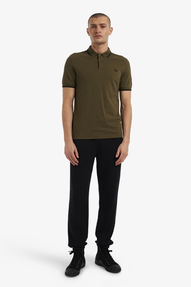 Uniform Green / Black / Black Fred Perry M3600 Men's Polo Shirts | SGXMI94377