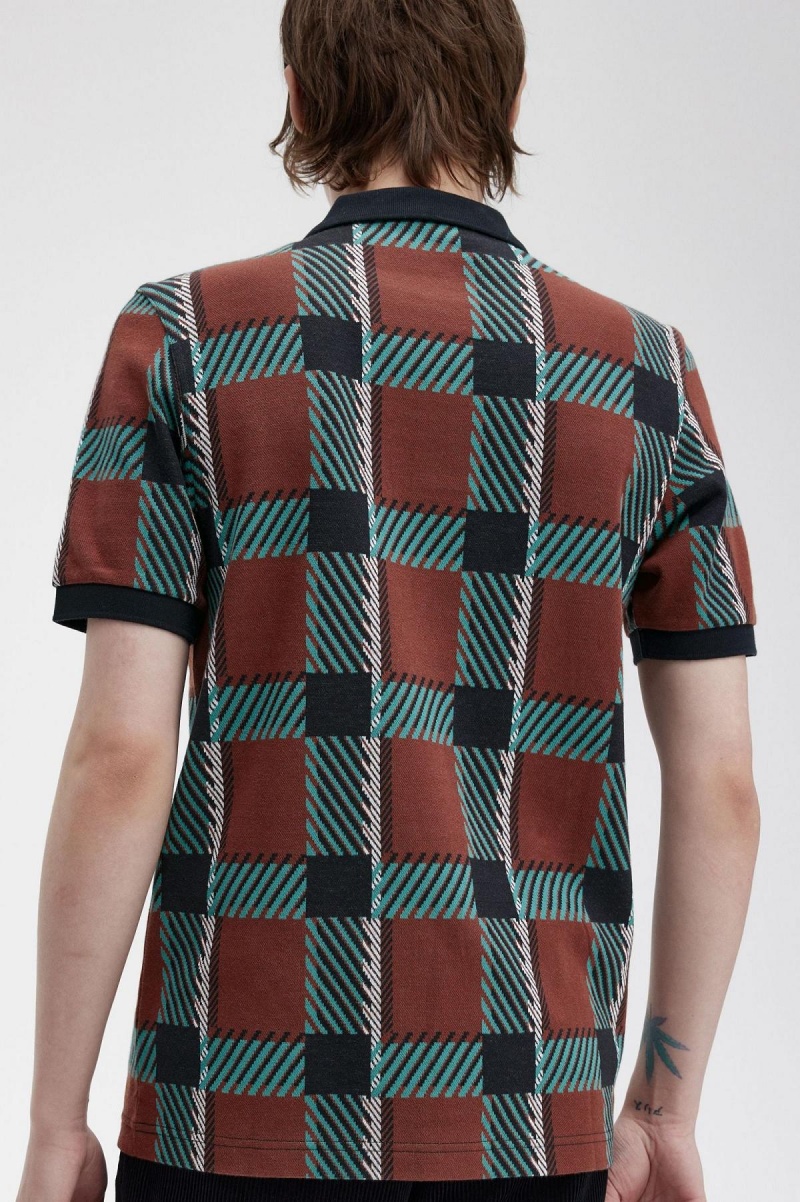 Whisky Brown Fred Perry Glitch Tartan Polo Shirt Men's Polo Shirts | DSGVO14155