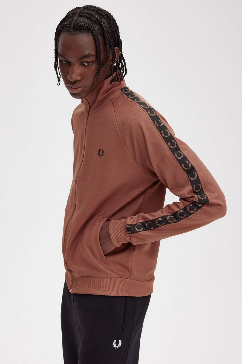 Whisky Brown / Black Fred Perry Contrast Tape Men's Track Jackets | FSGHY75217