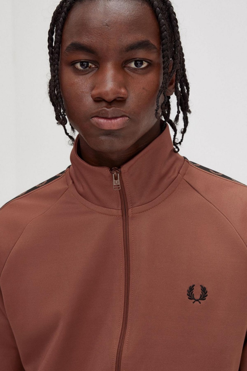 Whisky Brown / Black Fred Perry Contrast Tape Men's Track Jackets | FSGHY75217