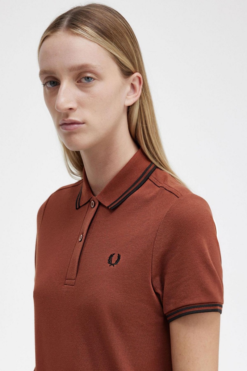 Whisky Brown / Black / Black Fred Perry Twin Tipped Fred Perry Shirt Women's Dress | SGQCS93936