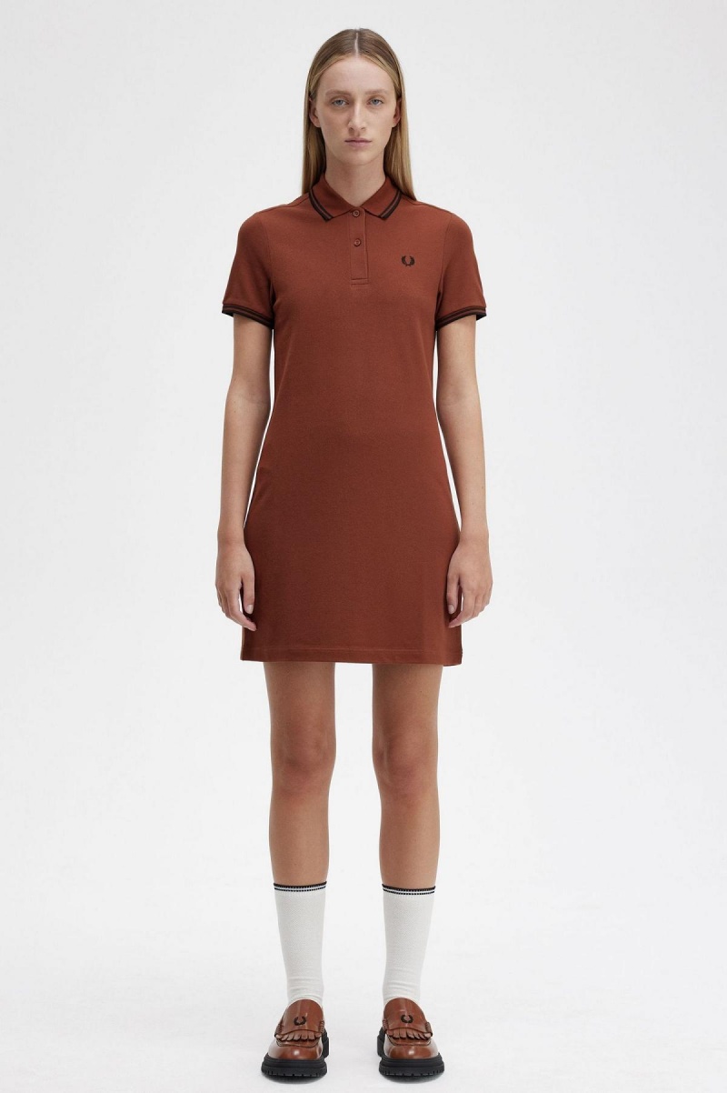 Whisky Brown / Black / Black Fred Perry Twin Tipped Fred Perry Shirt Women\'s Dress | SGQCS93936