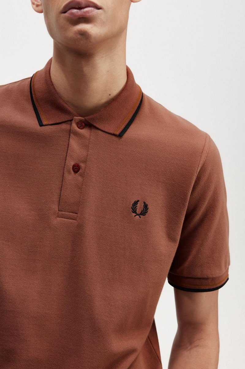 Whisky Brown / Dark Caramel / Black Fred Perry M12 Men's Polo Shirts | ESGHC48461