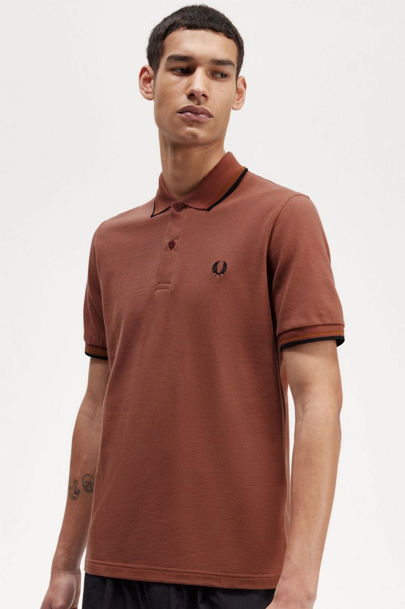 Whisky Brown / Dark Caramel / Black Fred Perry M12 Men's Polo Shirts | ESGHC48461