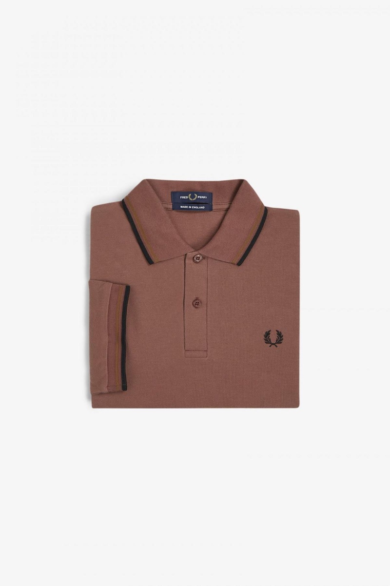 Whisky Brown / Dark Caramel / Black Fred Perry M12 Men's Polo Shirts | ESGHC48461