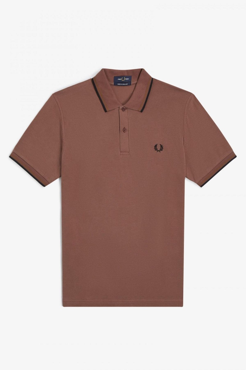 Whisky Brown / Dark Caramel / Black Fred Perry M12 Men's Fred Perry Shirt | SSGVO89513