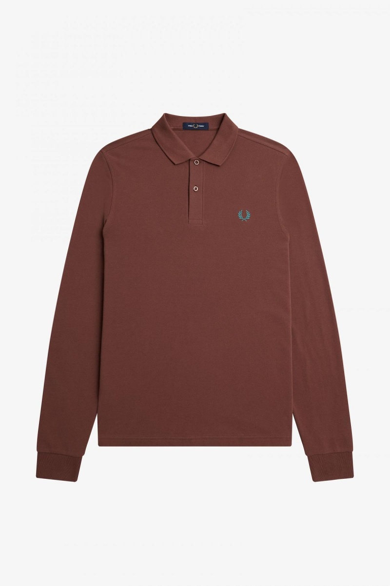 Whisky Brown / Deep Mint Fred Perry M6006 Men's Fred Perry Shirt | SGEGJ87151