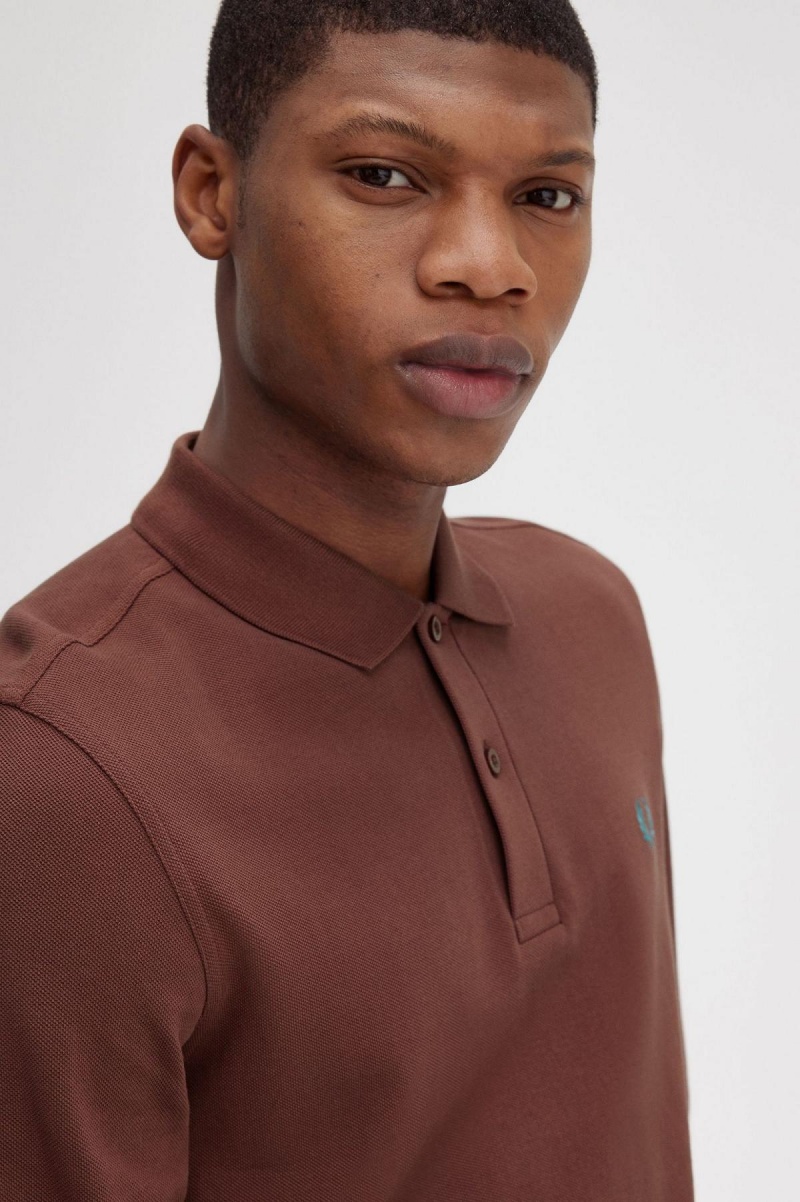 Whisky Brown / Deep Mint Fred Perry M6006 Men's Polo Shirts | ESGVG37409