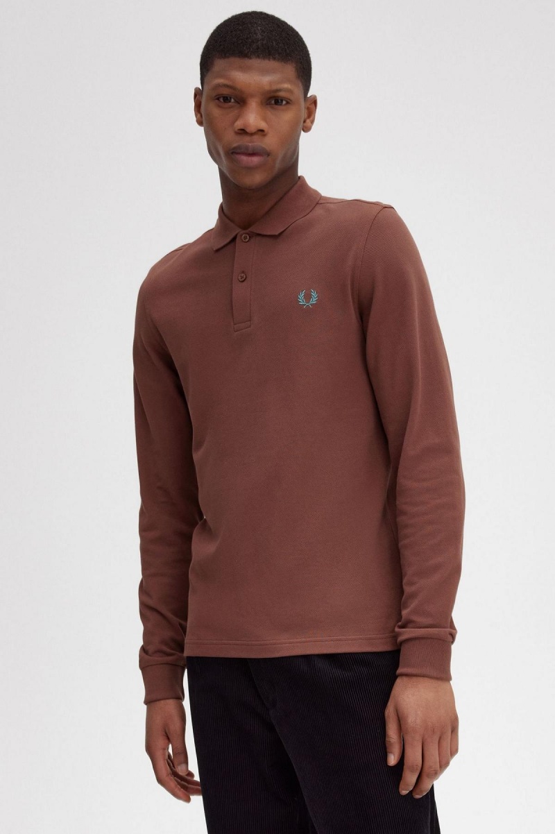 Whisky Brown / Deep Mint Fred Perry M6006 Men's Polo Shirts | ESGVG37409