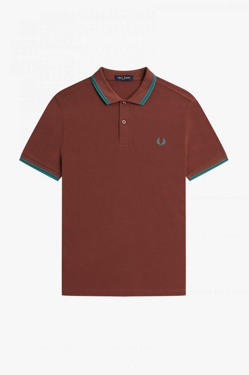 Whisky Brown / Deep Mint / Deep Mint Fred Perry M3600 Men's Fred Perry Shirt | FSGHY56129