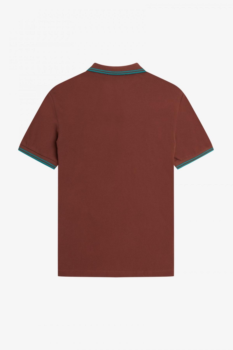 Whisky Brown / Deep Mint / Deep Mint Fred Perry M3600 Men's Fred Perry Shirt | FSGHY56129