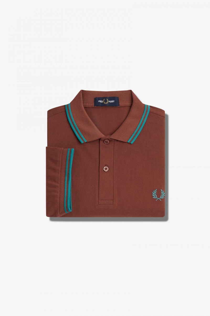 Whisky Brown / Deep Mint / Deep Mint Fred Perry M3600 Men\'s Fred Perry Shirt | FSGHY56129