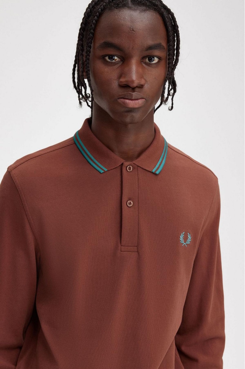 Whisky Brown / Deep Mint / Deep Mint Fred Perry M3636 Men's Polo Shirts | SGCIF97006