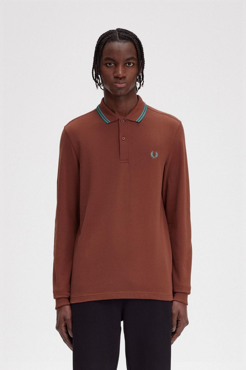 Whisky Brown / Deep Mint / Deep Mint Fred Perry M3636 Men\'s Polo Shirts | SGCIF97006