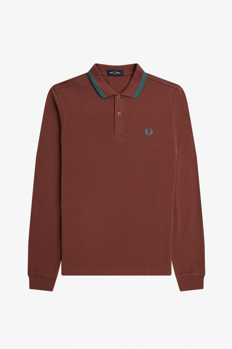 Whisky Brown / Deep Mint / Deep Mint Fred Perry M3636 Men's Fred Perry Shirt | SGJZR67197