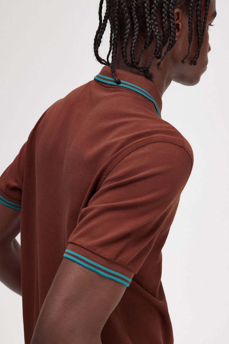 Whisky Brown / Deep Mint / Deep Mint Fred Perry M3600 Men's Polo Shirts | LSGTR55230