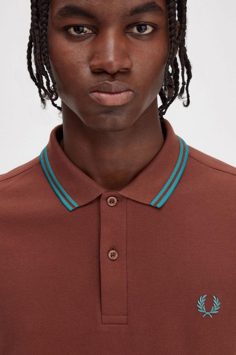 Whisky Brown / Deep Mint / Deep Mint Fred Perry M3600 Men's Polo Shirts | LSGTR55230