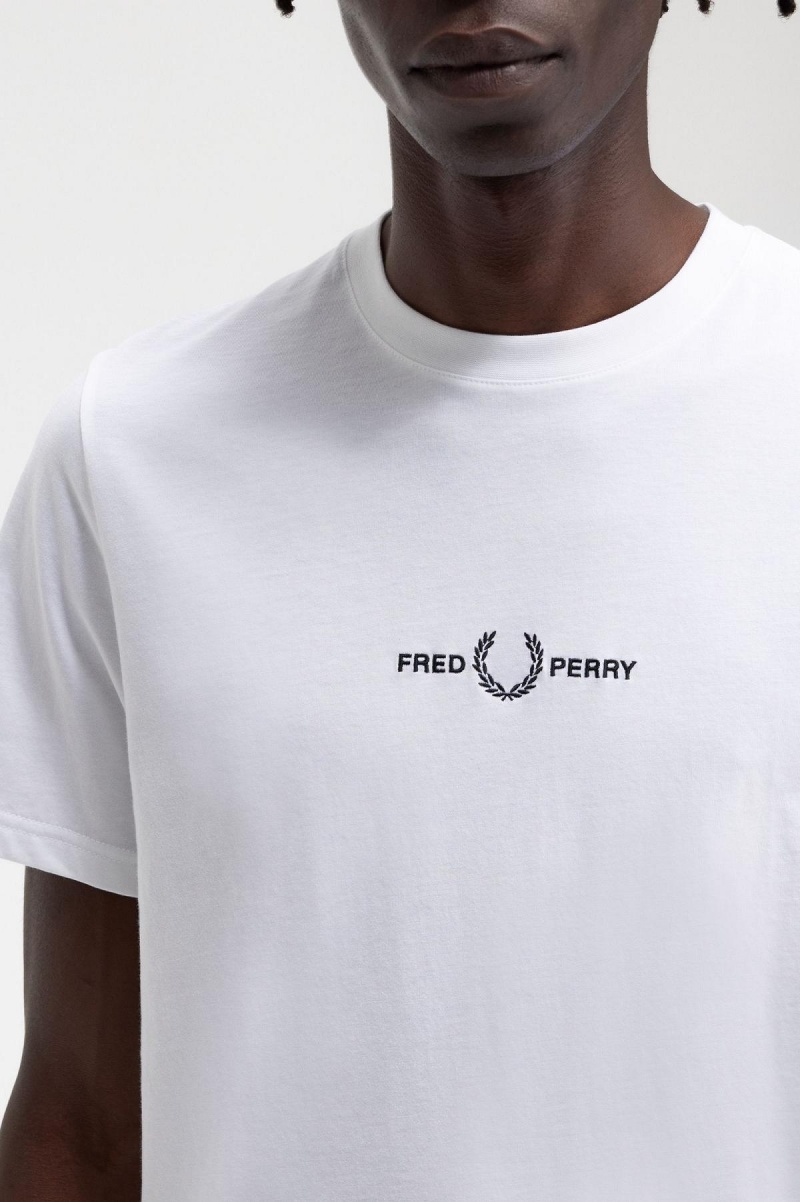 White Fred Perry Embroidered Men's T Shirts | QSGUV24628