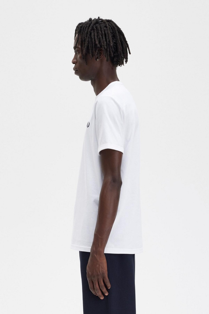 White Fred Perry Ringer Men's T Shirts | QSGWA93297