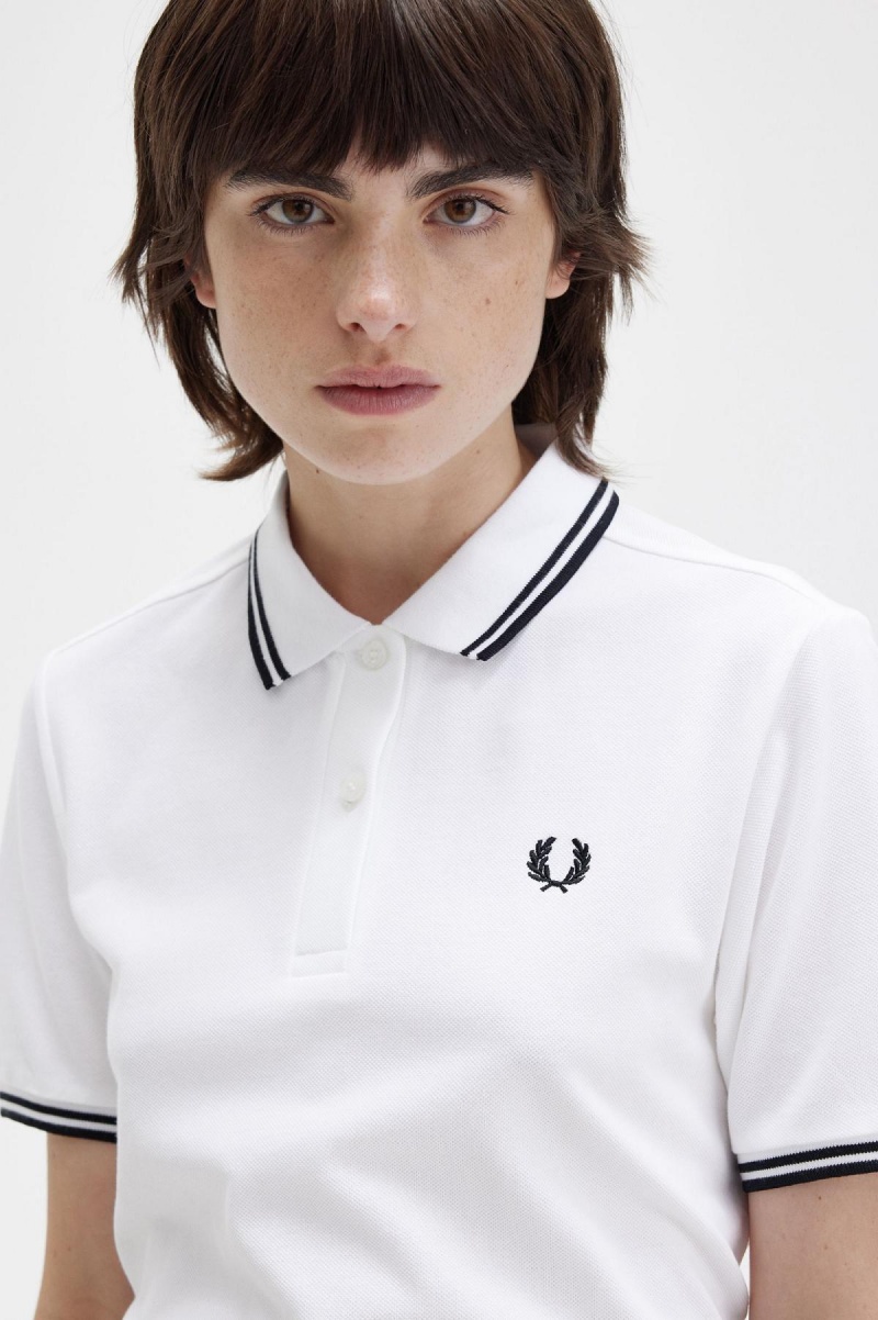 White / Black / Black Fred Perry G3600 Women's Fred Perry Shirt | USGND85792