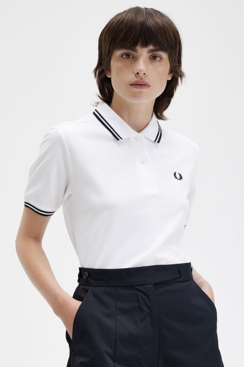 White / Black / Black Fred Perry G3600 Women's Fred Perry Shirt | USGND85792