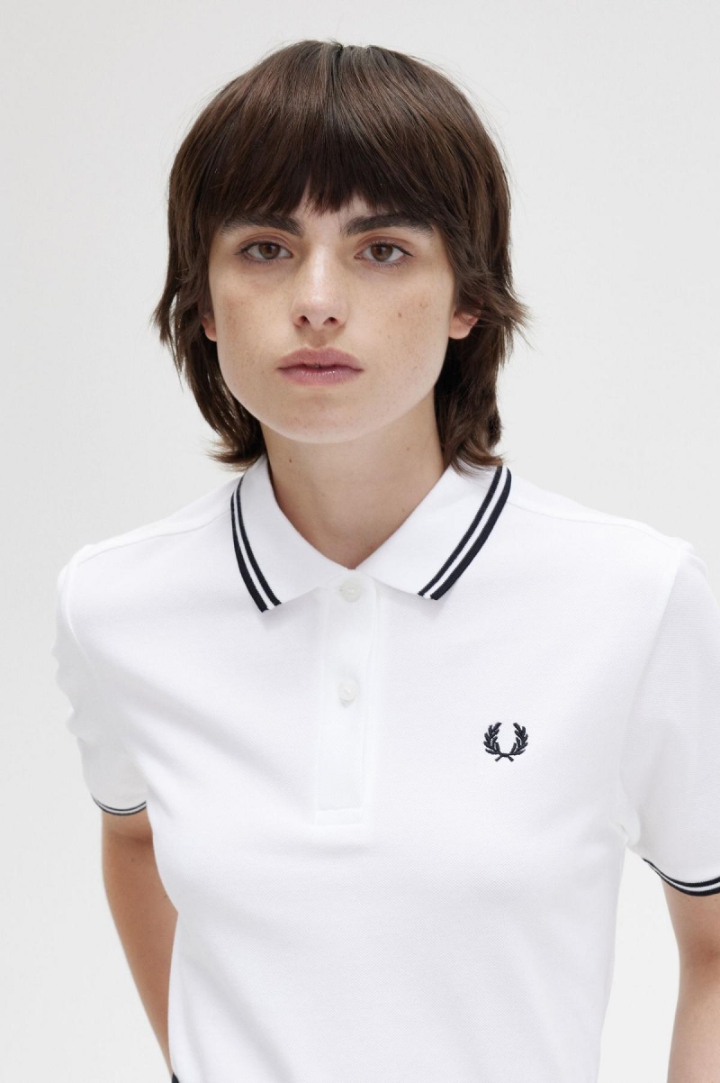 White / Black / Black Fred Perry G3600 Women's Fred Perry Shirt | USGND85792