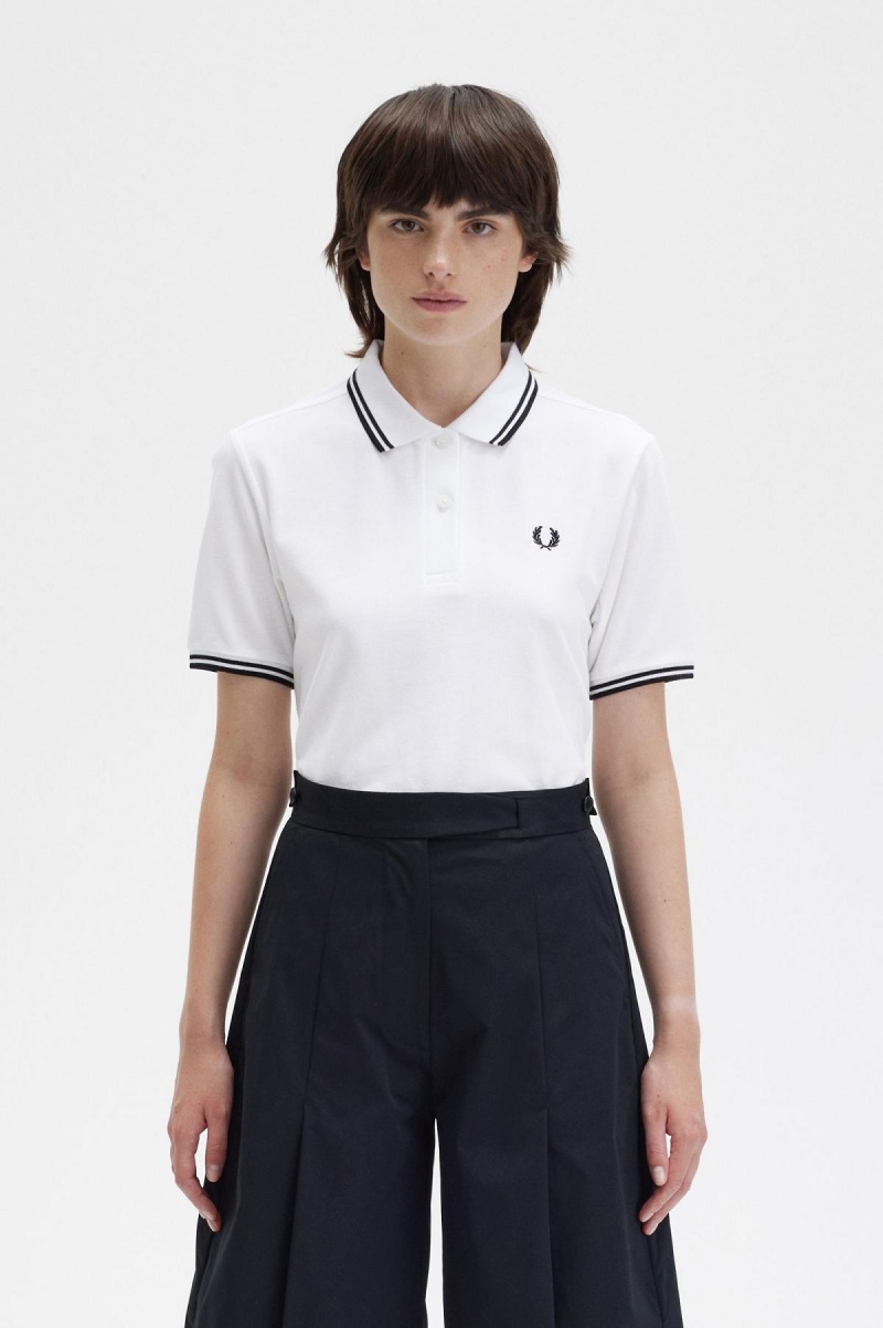 White / Black / Black Fred Perry G3600 Women\'s Fred Perry Shirt | USGND85792