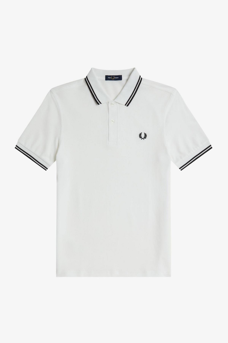 White / Black / Black Fred Perry M3600 Men's Fred Perry Shirt | TSGWZ94412