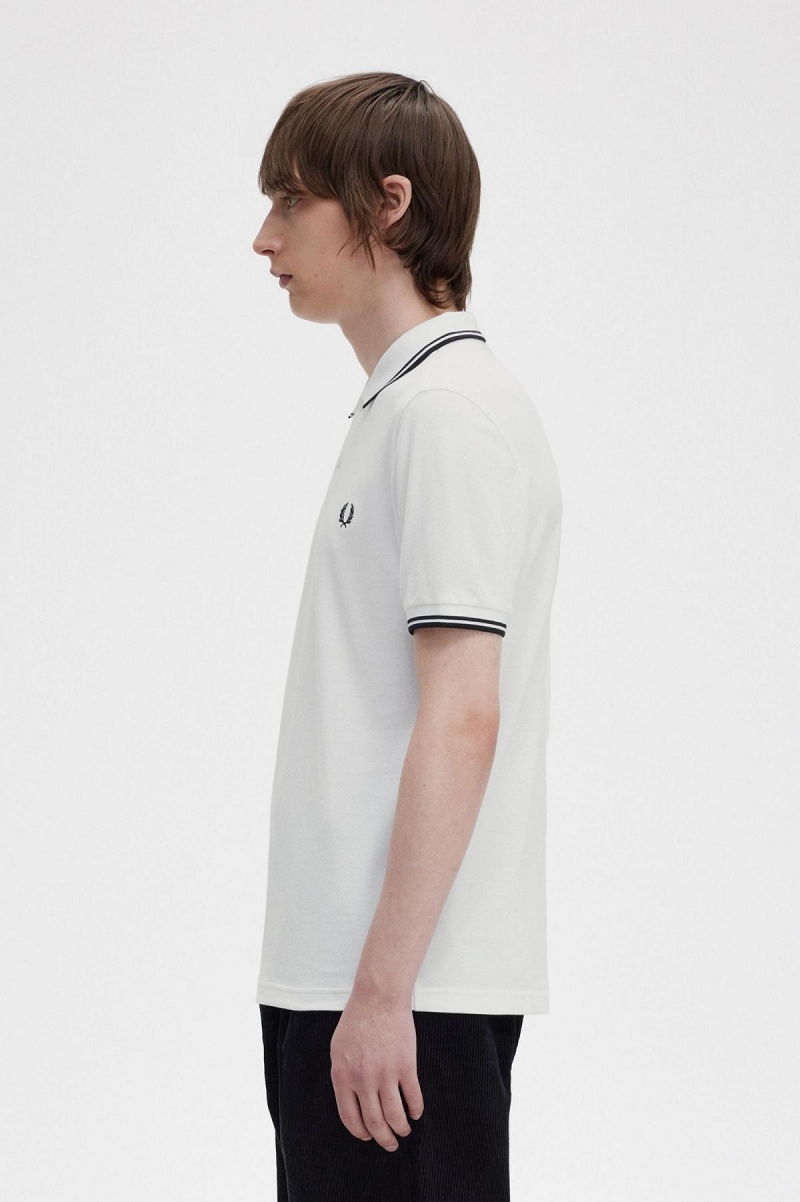 White / Black / Black Fred Perry M3600 Men's Fred Perry Shirt | TSGWZ94412