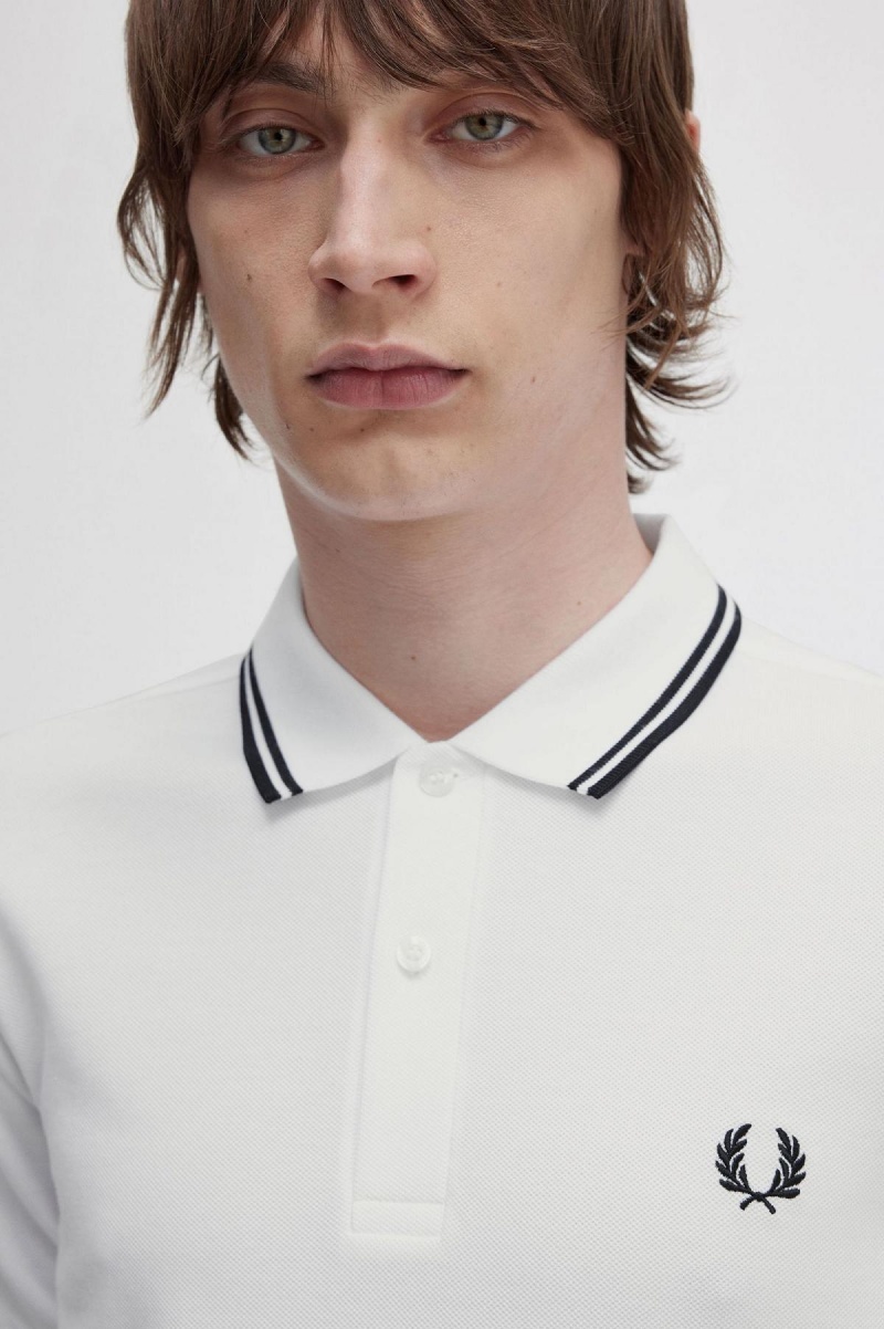 White / Black / Black Fred Perry M3600 Men's Polo Shirts | SGQCS49314