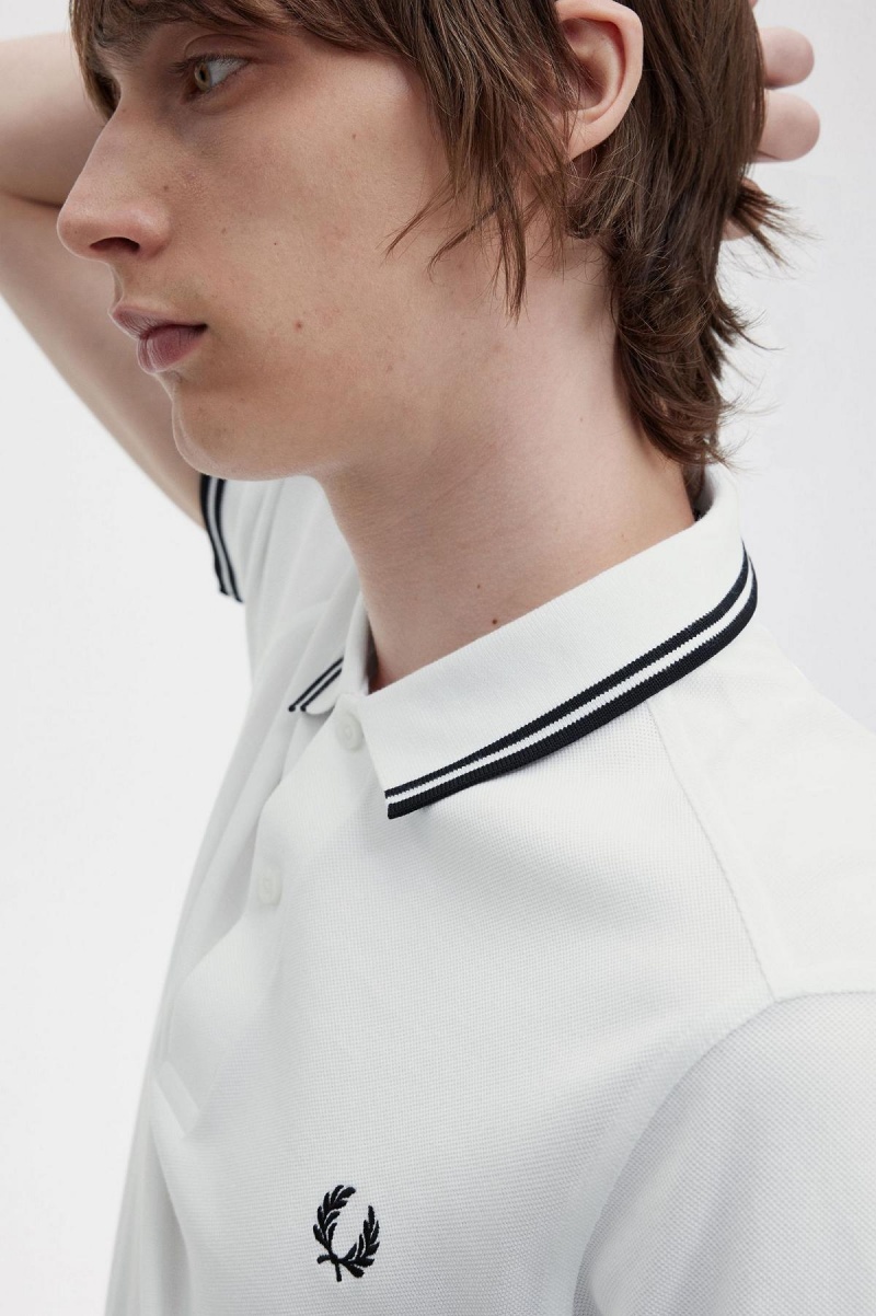 White / Black / Black Fred Perry M3600 Men's Polo Shirts | SGQCS49314