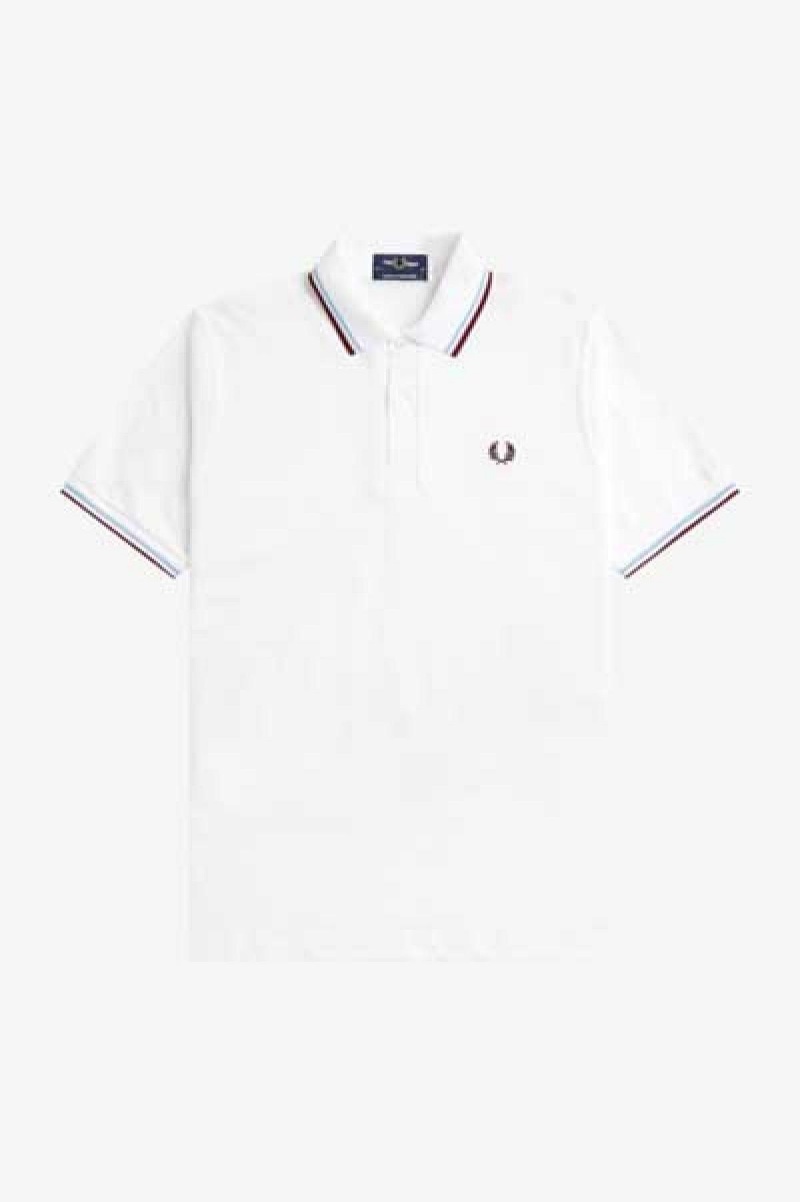 White / Ice / Maroon Fred Perry M12 Men's Fred Perry Shirt | SGICD33244