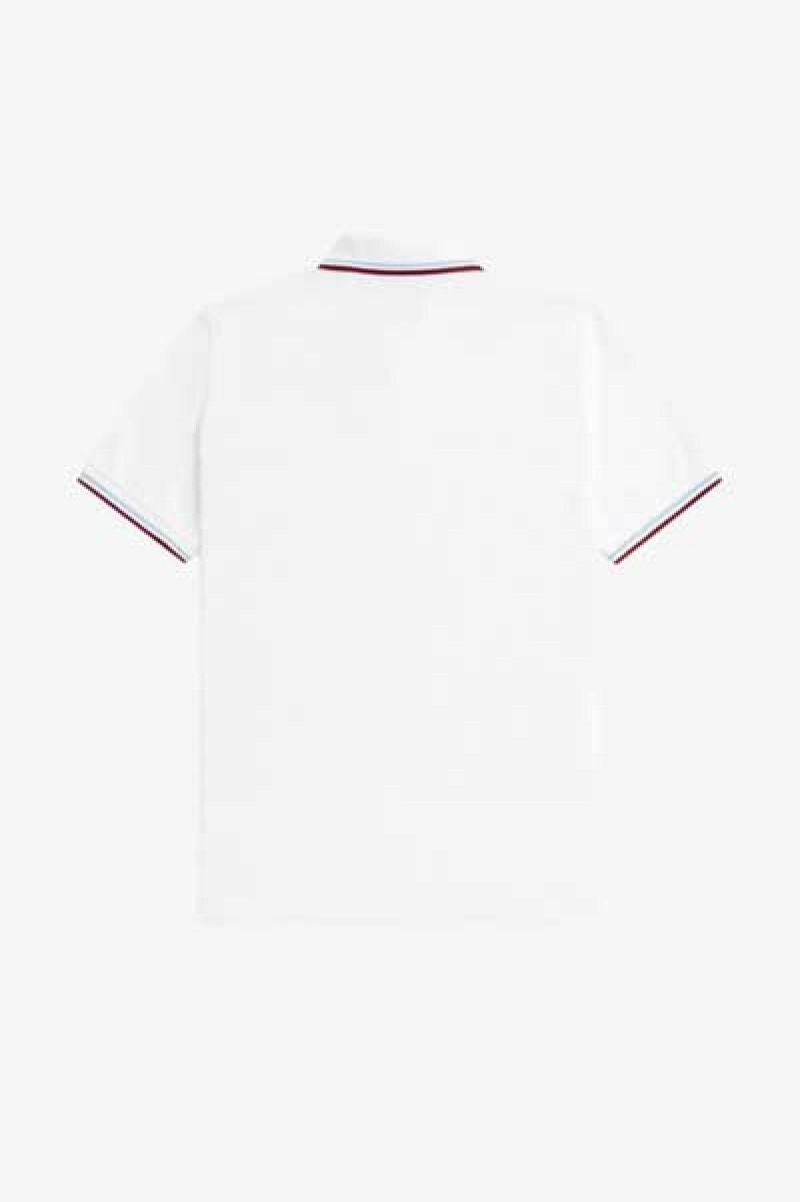 White / Ice / Maroon Fred Perry M12 Men's Fred Perry Shirt | SGICD33244