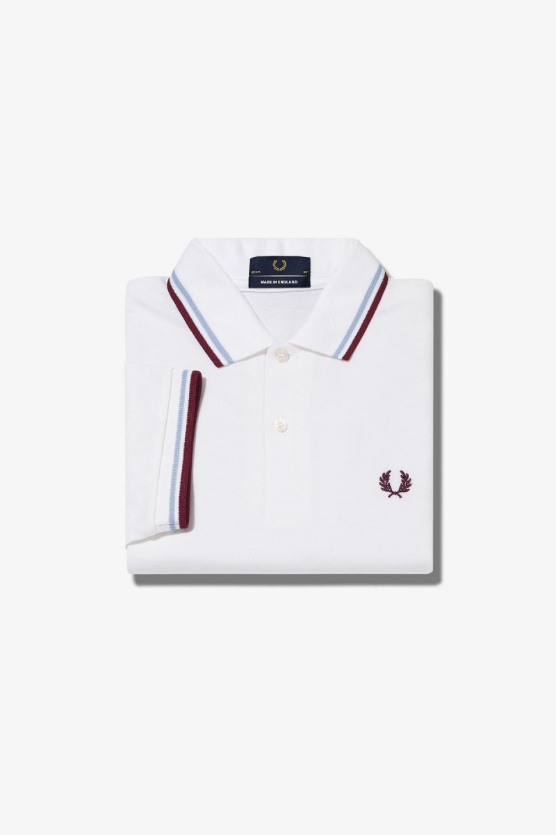 White / Ice / Maroon Fred Perry M12 Men\'s Fred Perry Shirt | SGICD33244