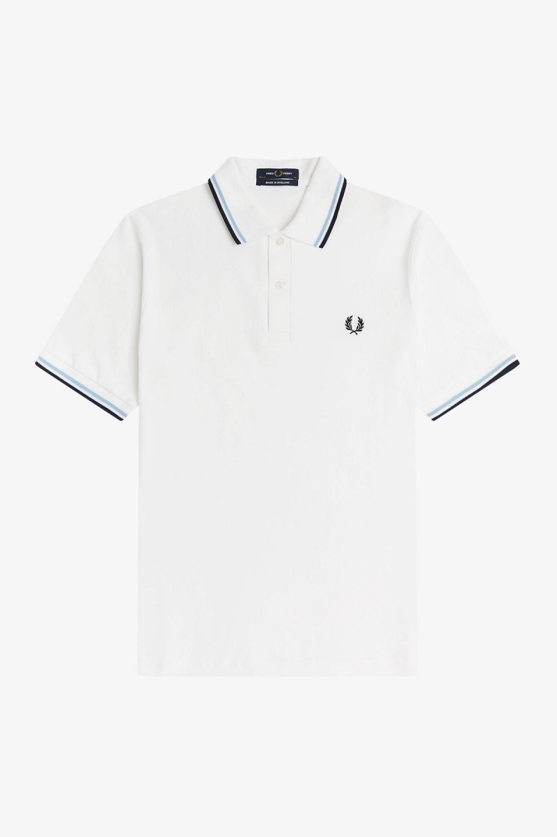 White / Ice / Navy Fred Perry M12 Men's Fred Perry Shirt | MSGFT52255