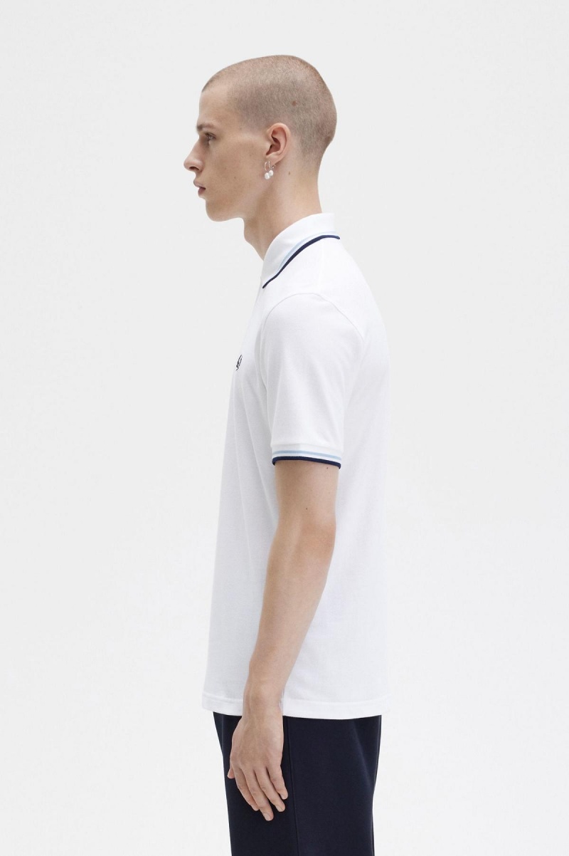 White / Ice / Navy Fred Perry M12 Men's Fred Perry Shirt | MSGFT52255