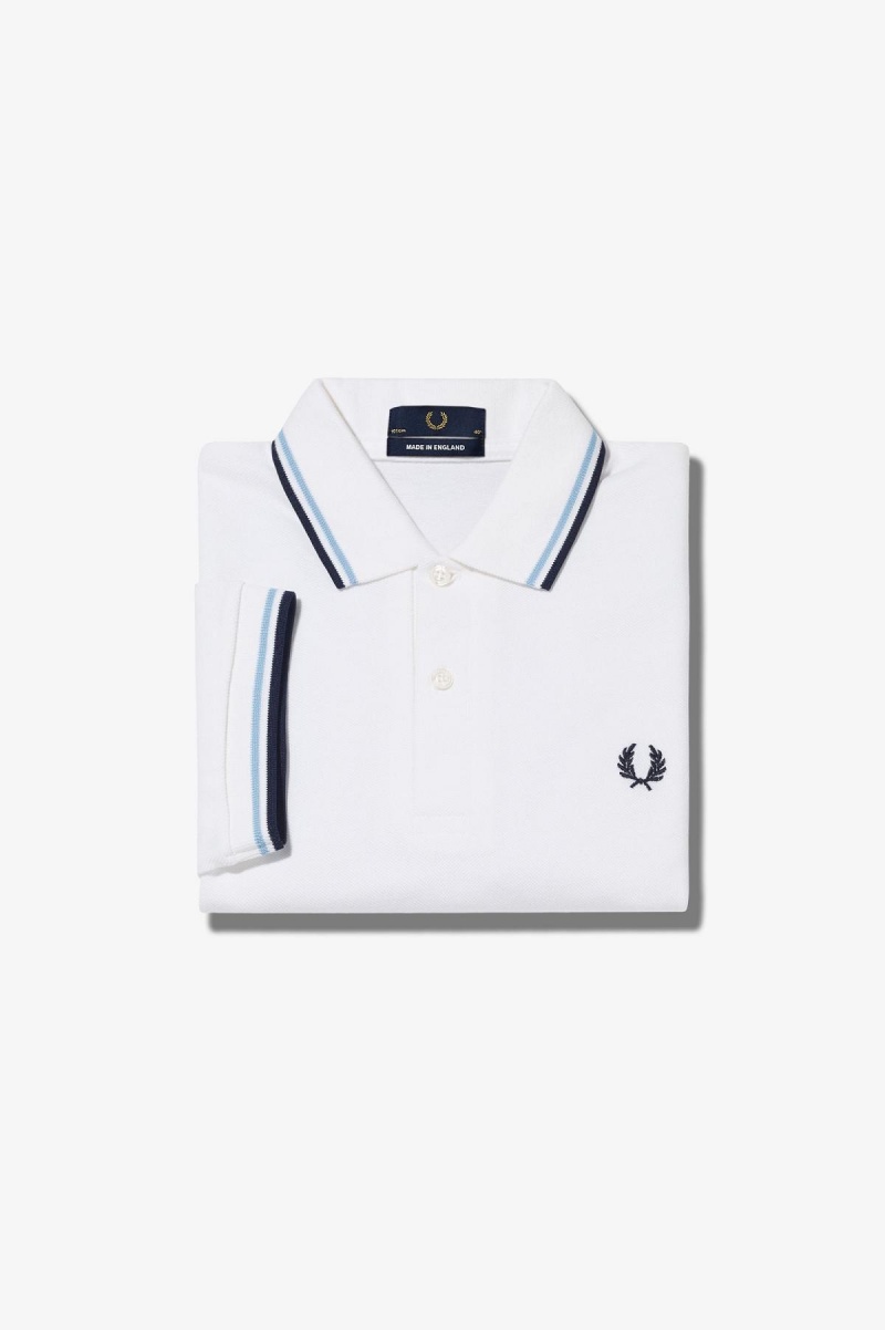 White / Ice / Navy Fred Perry M12 Men\'s Fred Perry Shirt | MSGFT52255