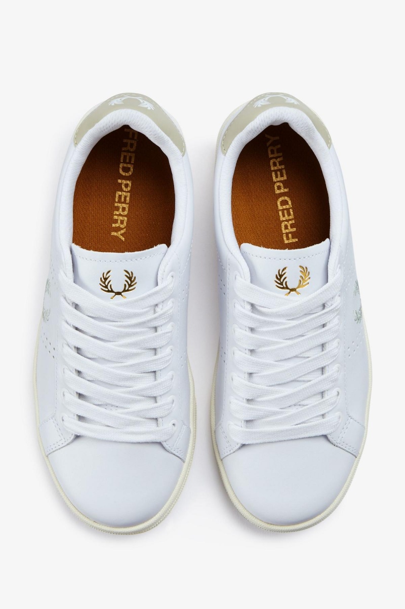 White / Light Oyster Fred Perry B721 Men's Shoes | YSGVQ63723