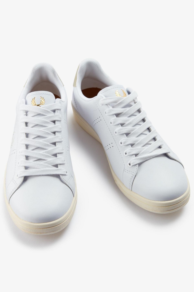 White / Light Oyster Fred Perry B721 Men's Shoes | YSGVQ63723