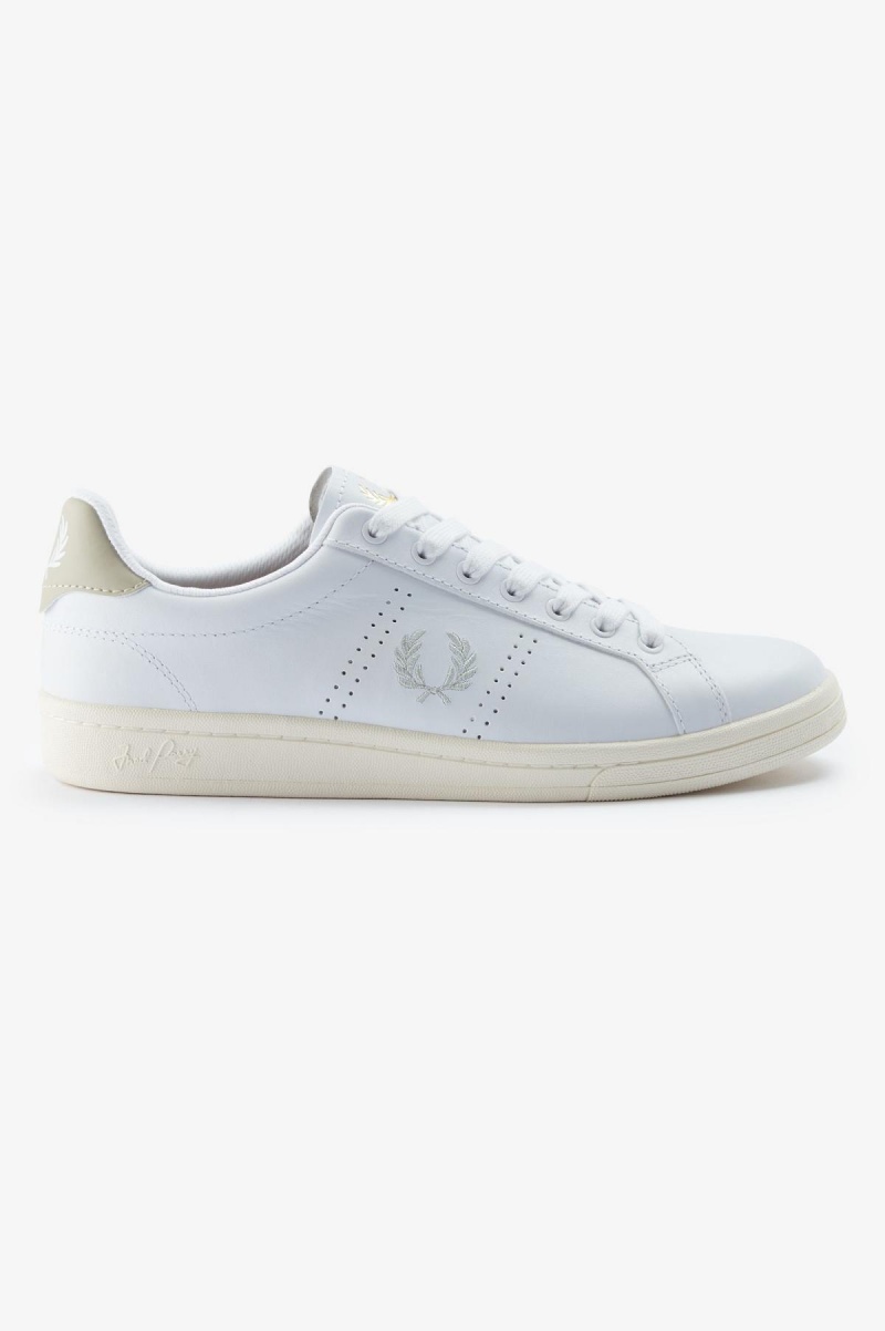 White / Light Oyster Fred Perry B721 Men\'s Shoes | YSGVQ63723