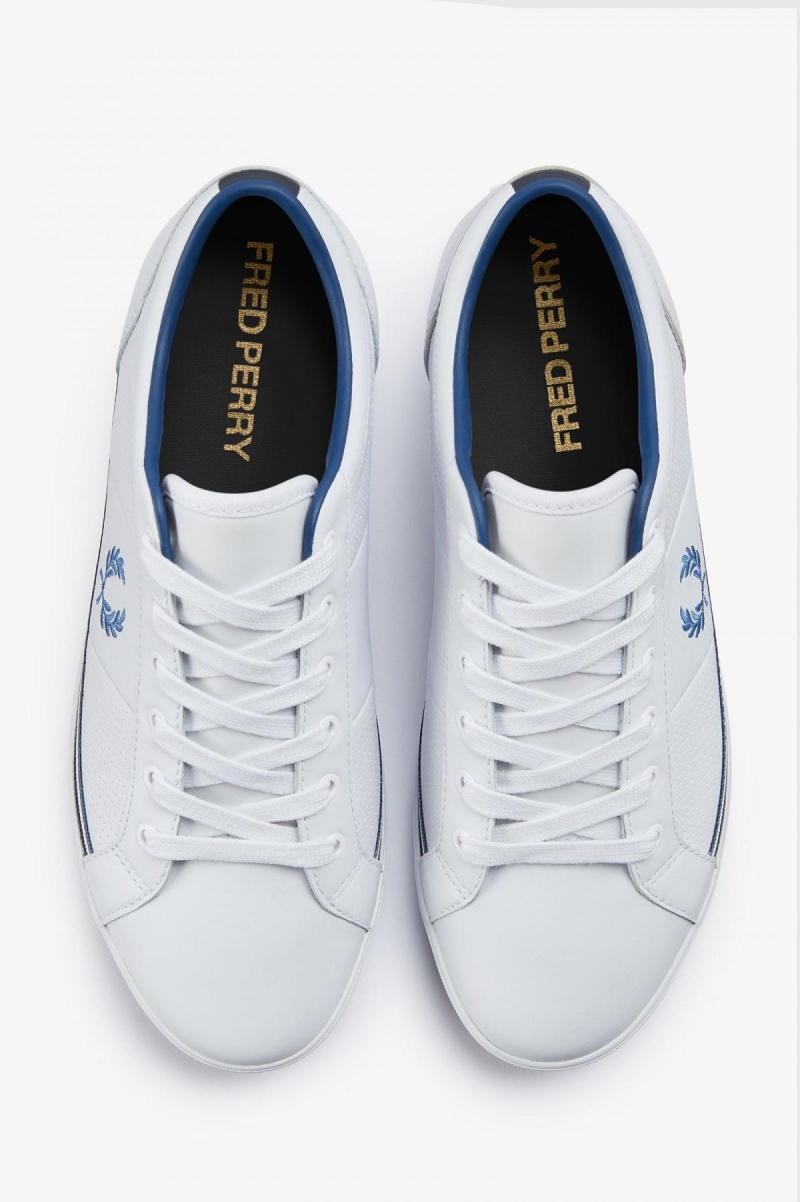 White / Midnght Blue Fred Perry Perforated Baseline Men's Shoes | ESGVG82324