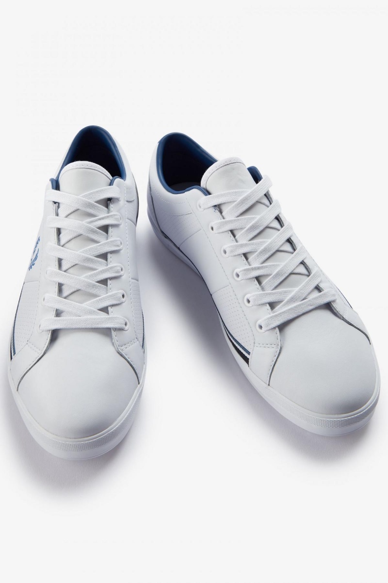 White / Midnght Blue Fred Perry Perforated Baseline Men's Shoes | ESGVG82324