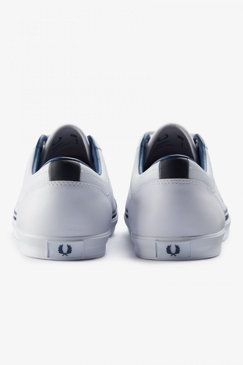 White / Midnght Blue Fred Perry Perforated Baseline Men's Shoes | ESGVG82324