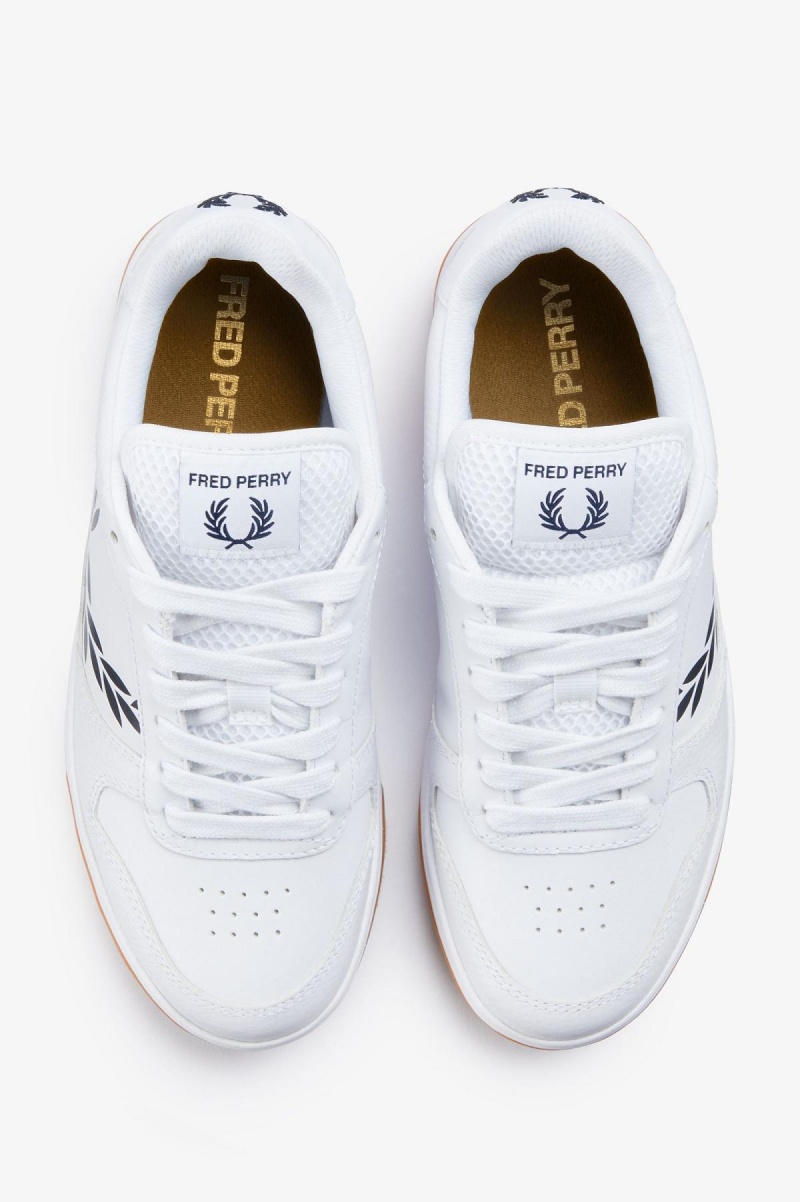 White / Navy Fred Perry B300 Men's Shoes | SGZPD91477