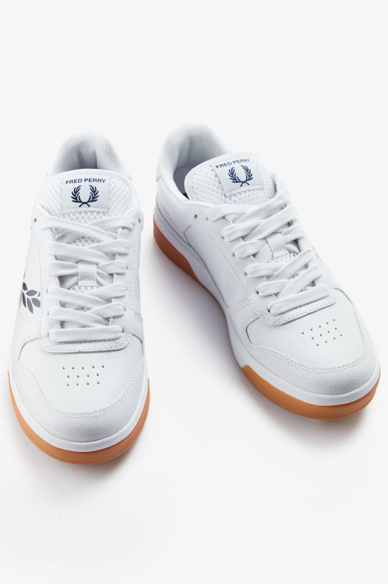 White / Navy Fred Perry B300 Men's Shoes | SGZPD91477