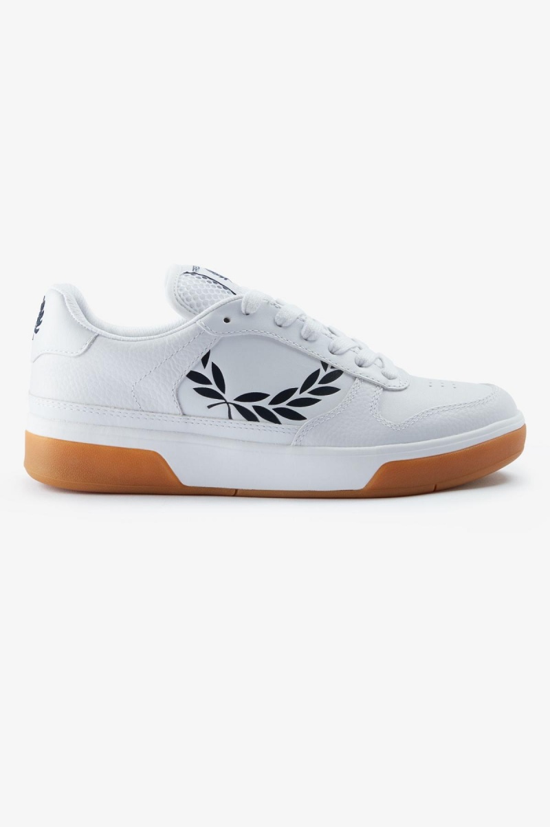 White / Navy Fred Perry B300 Men\'s Shoes | SGZPD91477